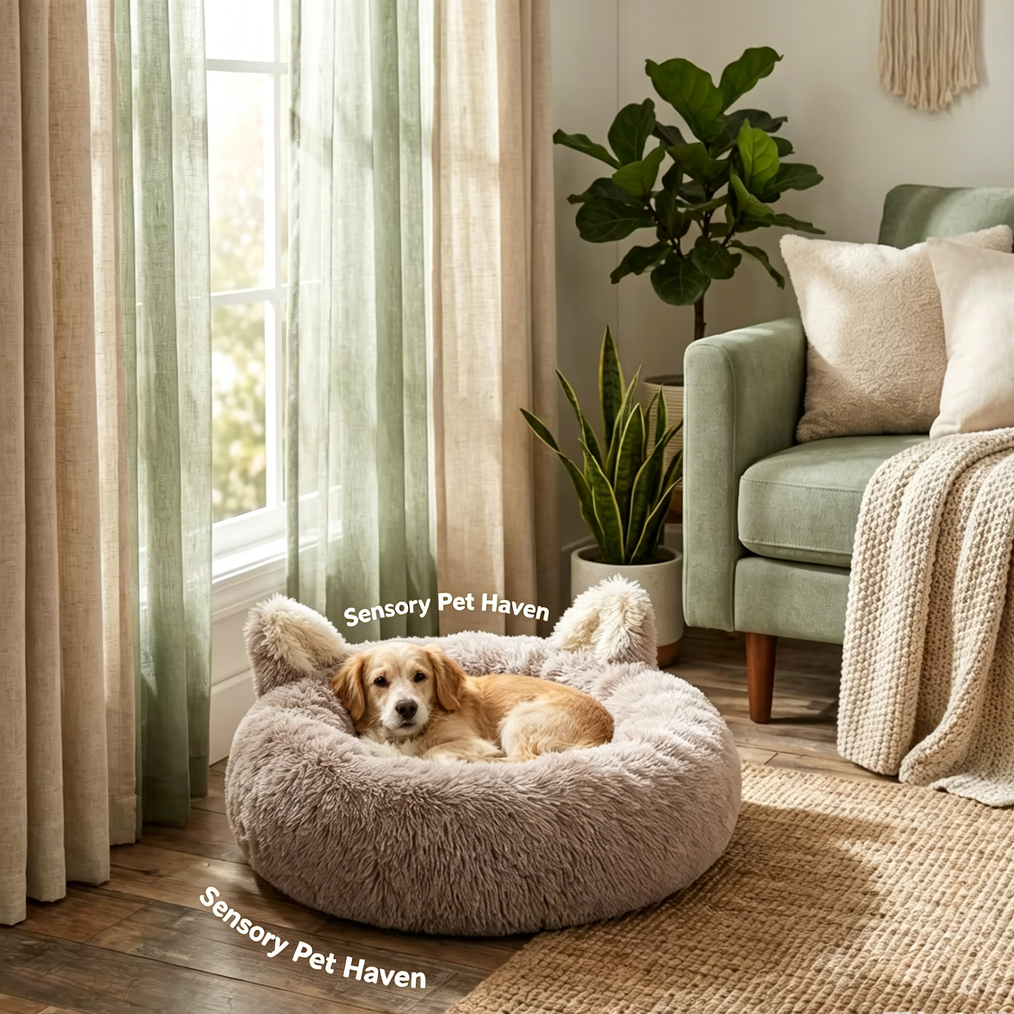 Dog sleeping comfortably in sensory orthopedic bed for anxiety relief