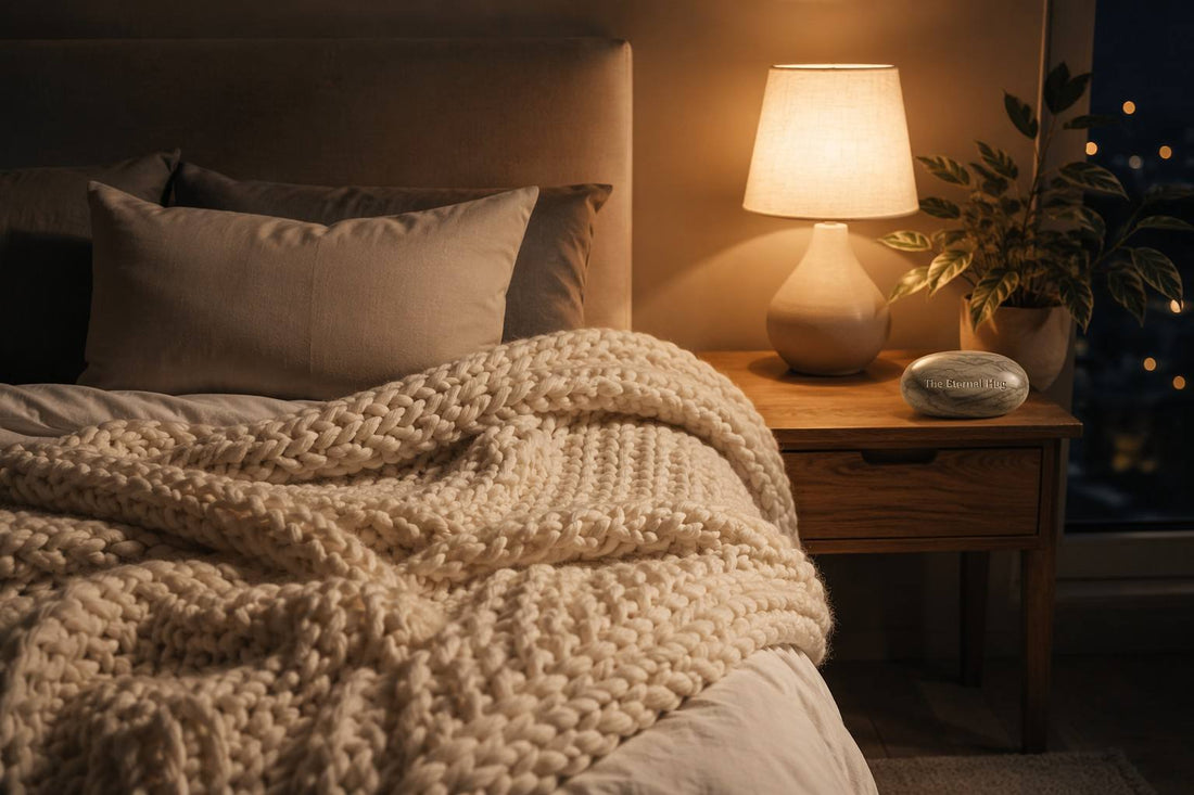 Chunky hand-knit weighted blanket for neurodivergent sleep support - Vivera Living The Organic Hug