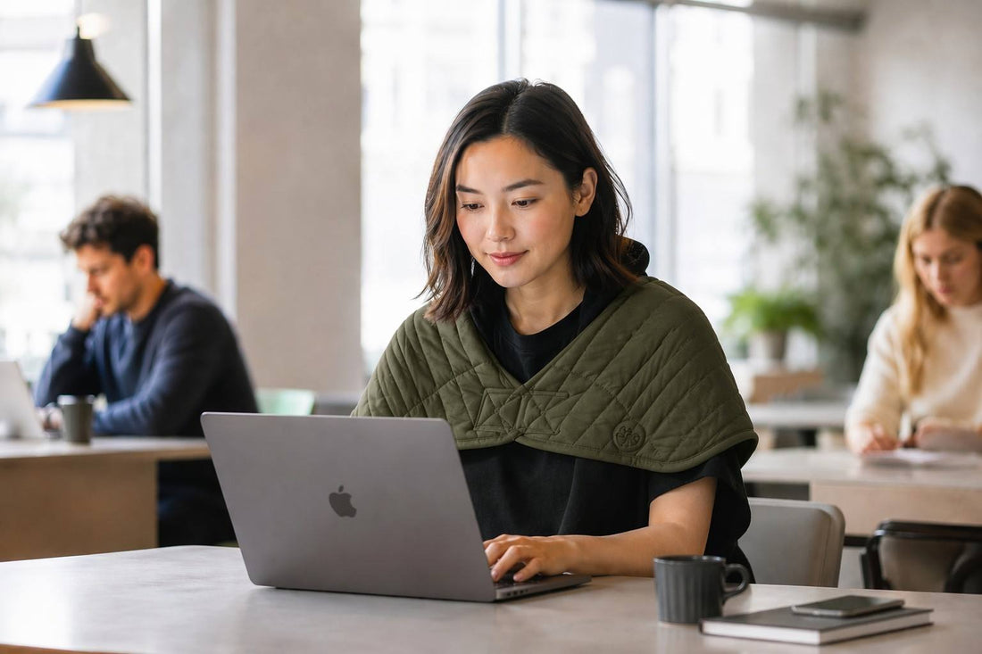 Wearable weighted shoulder wrap for ADHD focus in office and public spaces - Vivera Living The Calm Wrap