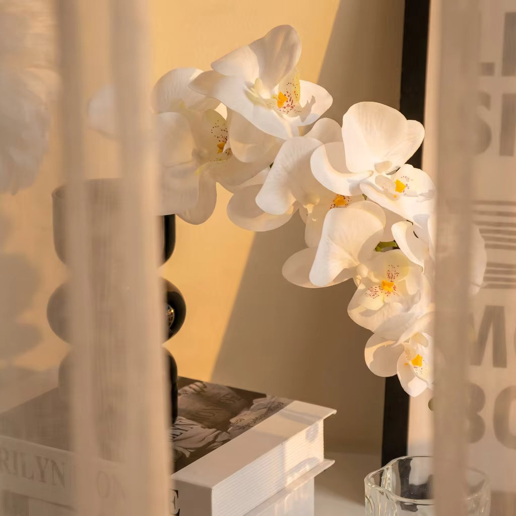 The Silent Bloom | Realistic Artificial White Butterfly Orchid in Glass Vase