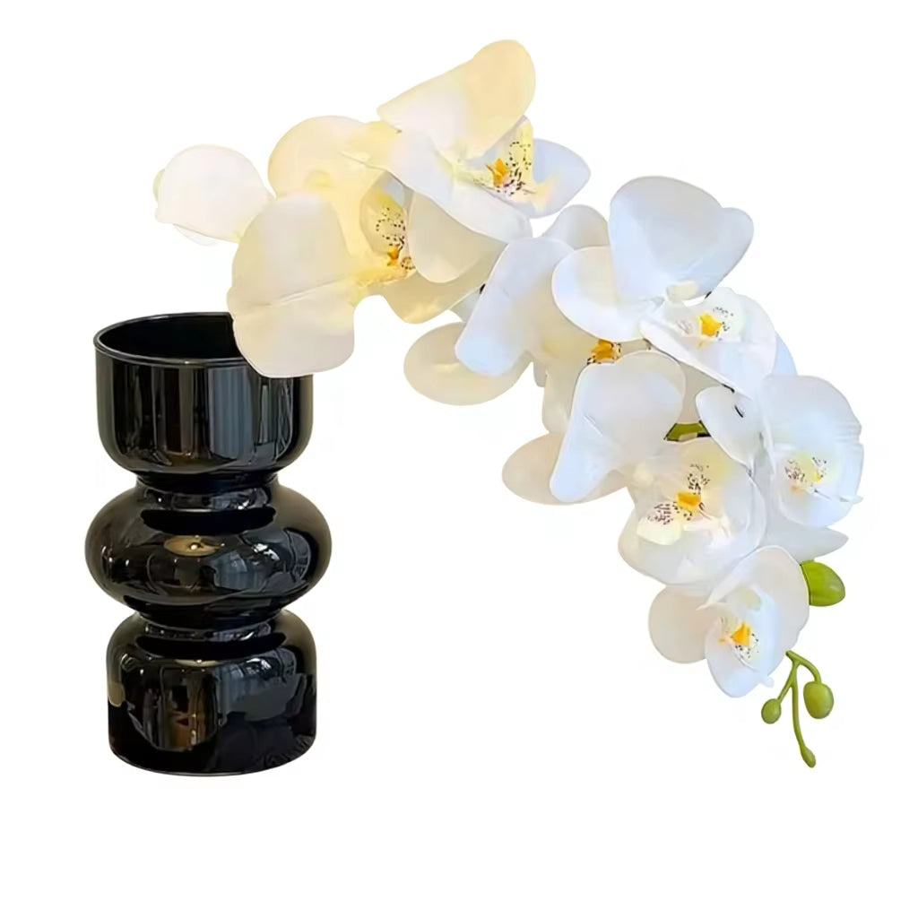 The Silent Bloom | Realistic Artificial White Butterfly Orchid in Glass Vase