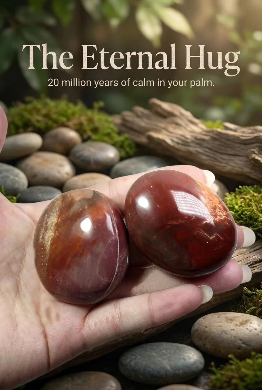 The Eternal Hug | Natural Petrified Wood Sensory Palm Stone for Grounding
