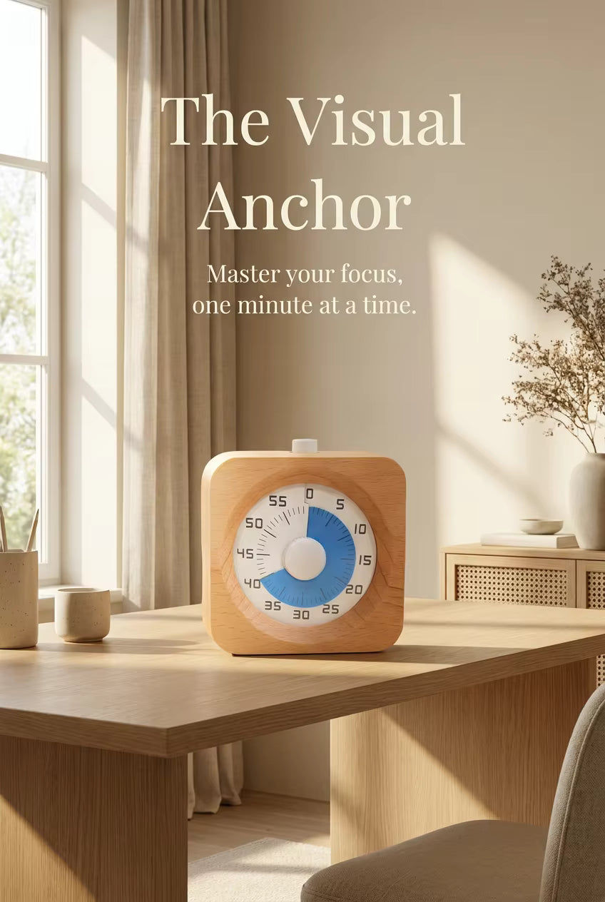 The Visual Anchor | Minimalist Wooden ADHD Cube Timer for Focus