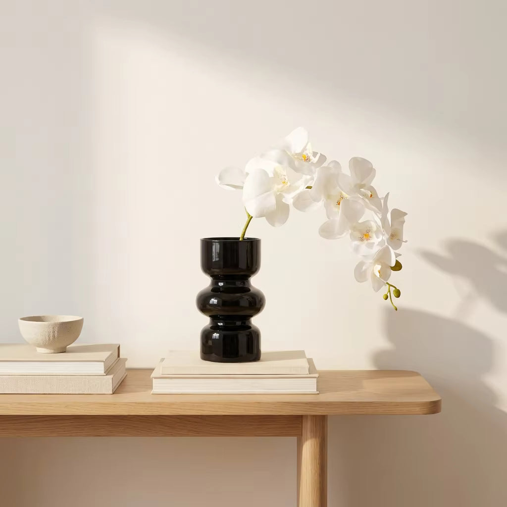 The Silent Bloom | Realistic Artificial White Butterfly Orchid in Glass Vase