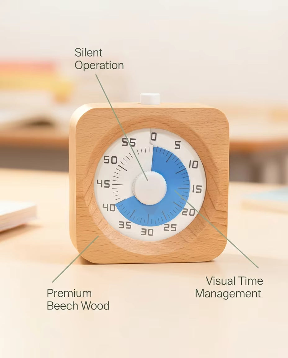 The Visual Anchor | Minimalist Wooden ADHD Cube Timer for Focus
