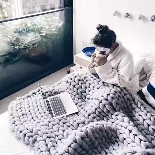 Chunky hand-knit organic weighted blanket for deep pressure therapy and anxiety relief - The Organic Hug by Vivera Living