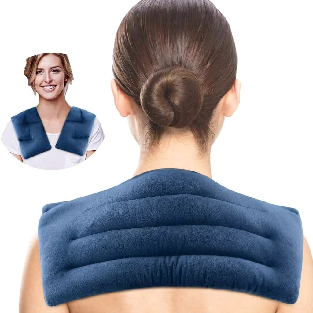 Close-up of soft fabric texture and ergonomic design on weighted shoulder compress for sensory comfort