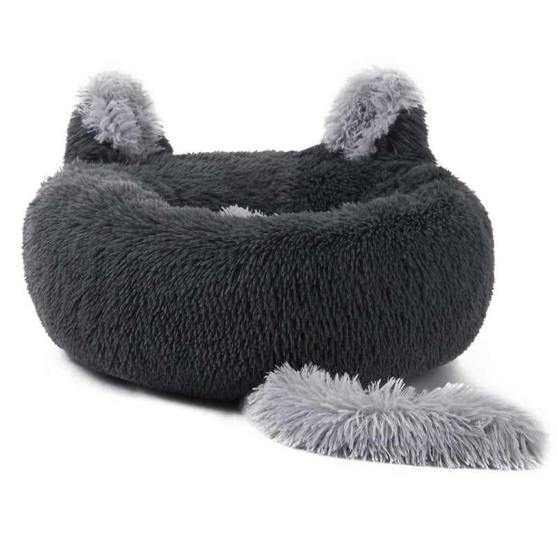 Beige sensory pet bed as cozy minimalist home decor for living room or bedroom