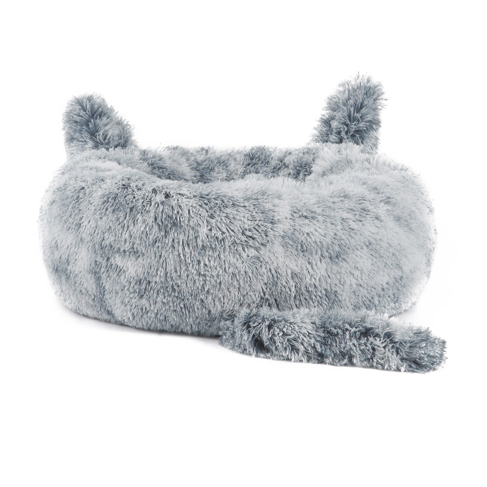 Close-up of plush faux fur texture and raised rim design on orthopedic calming dog bed